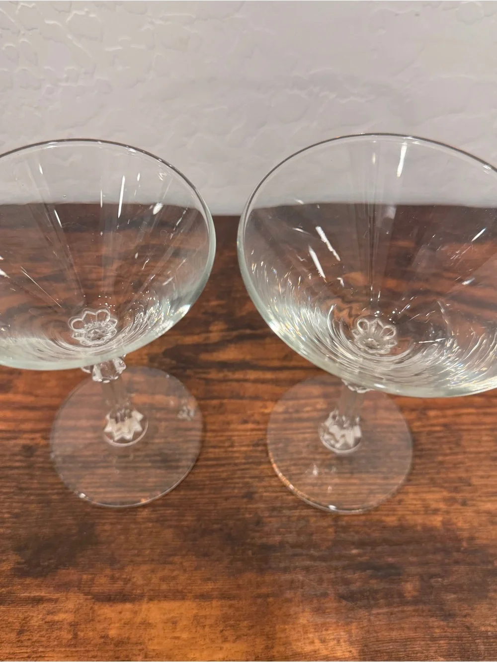 Libbey Retro Crystal Cocktail Glass Set Of 2 Faceted Stem Mid Century Starburst